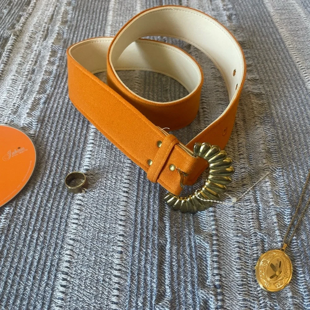 Vintage Gold & Orange Cloth Belt - Picture 2 of 8